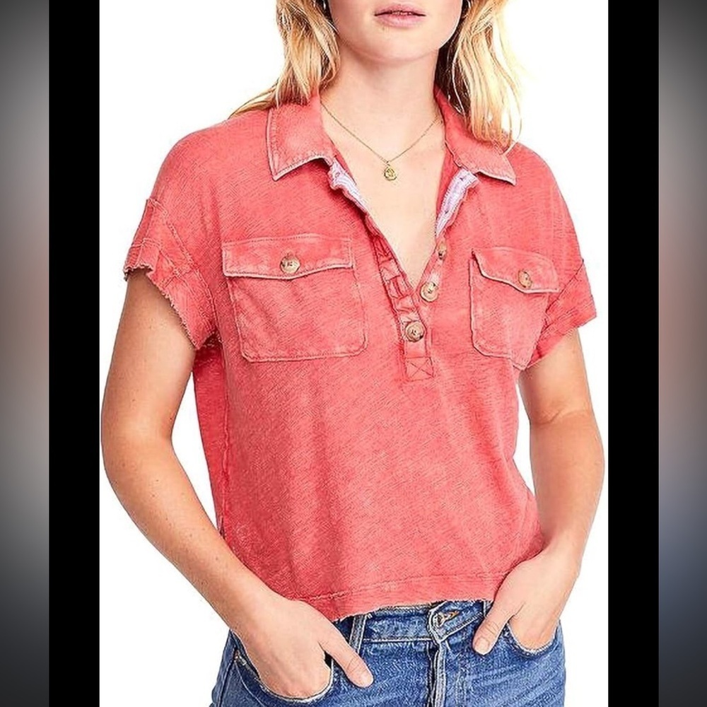 We the Free Free People Pink Graceland Linen Blend Tee Shirt Small